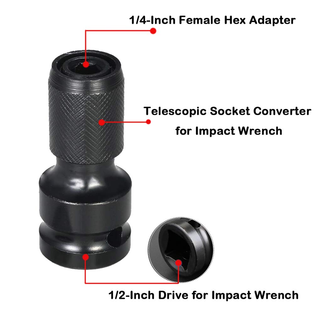 1/2 Inch Square Female to 1/4 Inch Hex Female Socket Adapter