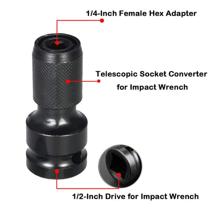 1/2 Inch Square Female to 1/4 Inch Hex Female Socket Adapter