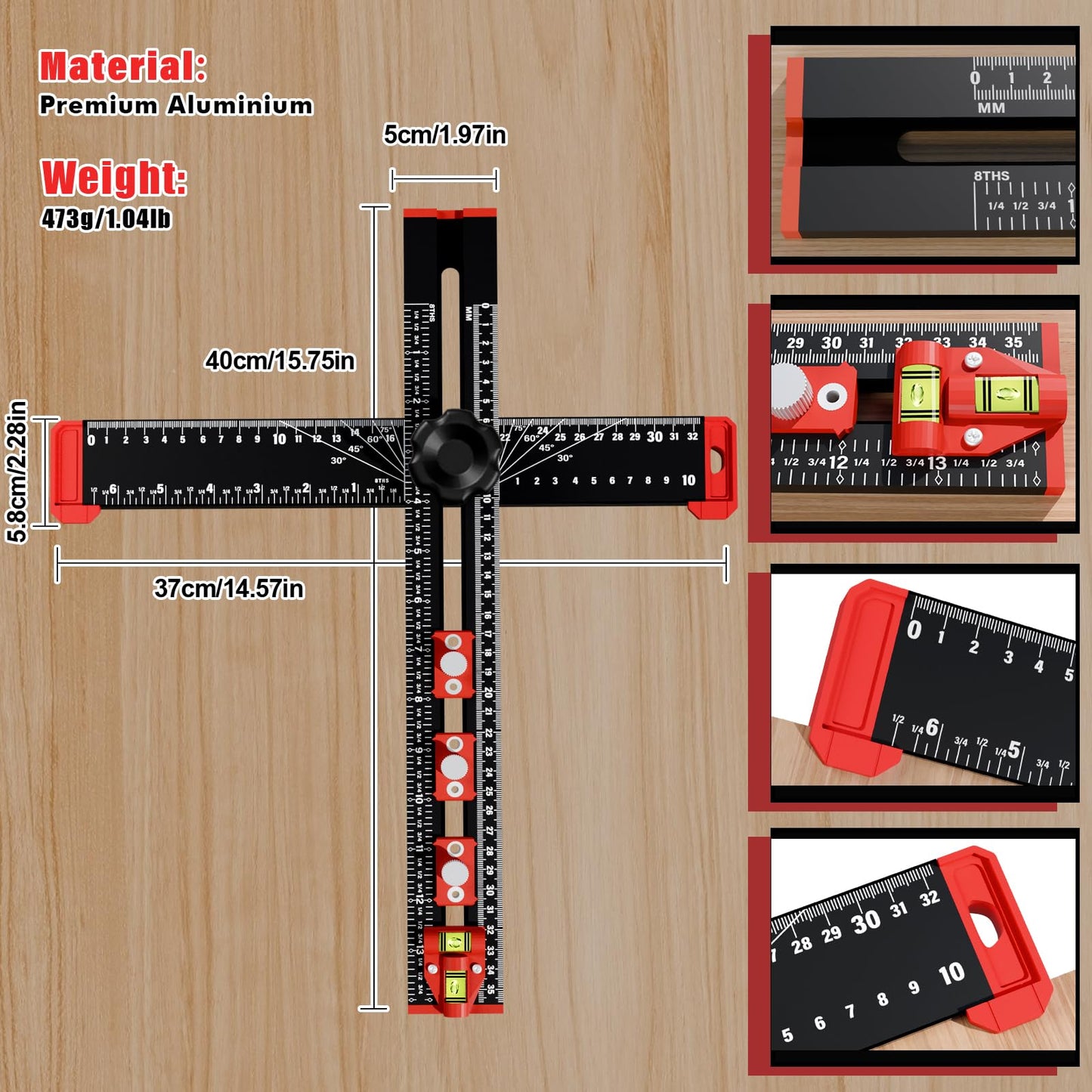 Adjustable 4-in-1 Drilling Positioning Ruler