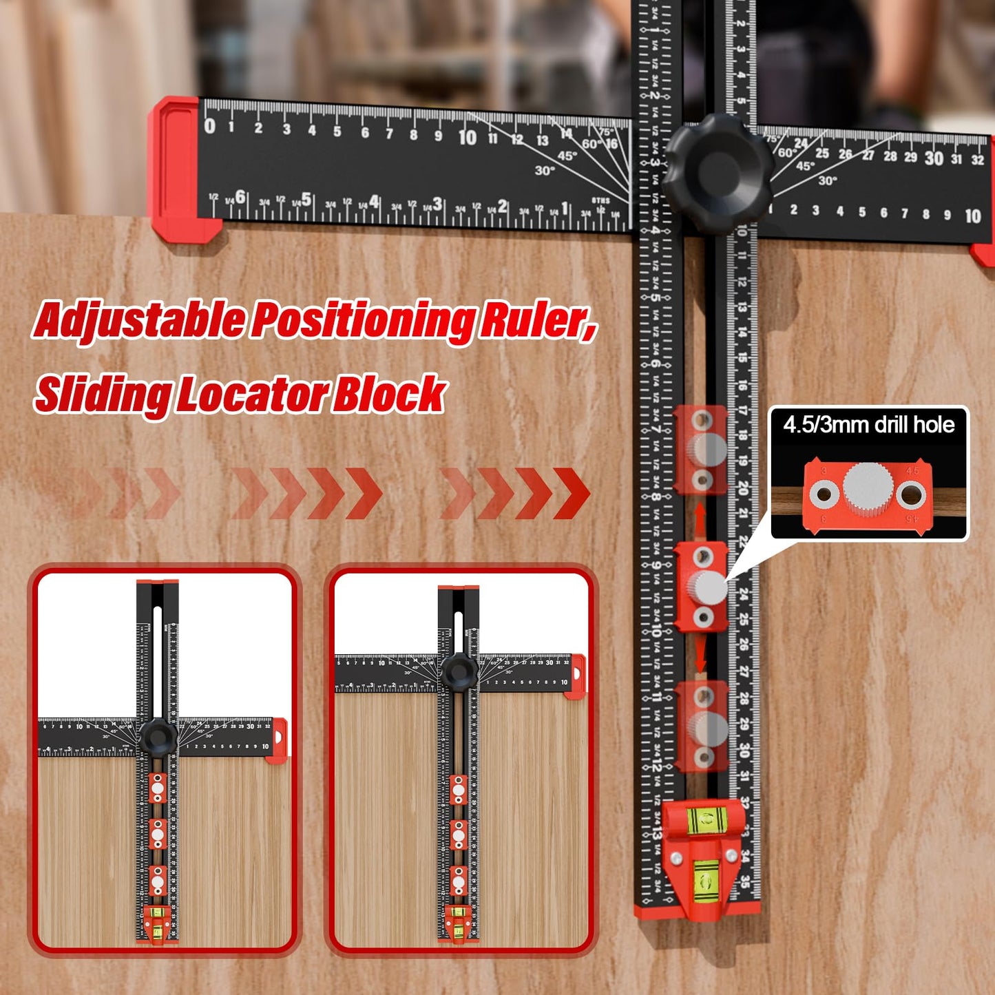 Adjustable 4-in-1 Drilling Positioning Ruler