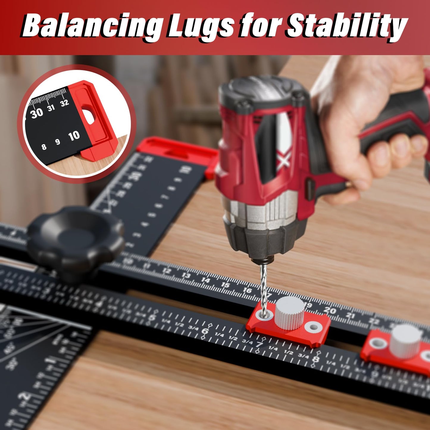 Adjustable 4-in-1 Drilling Positioning Ruler